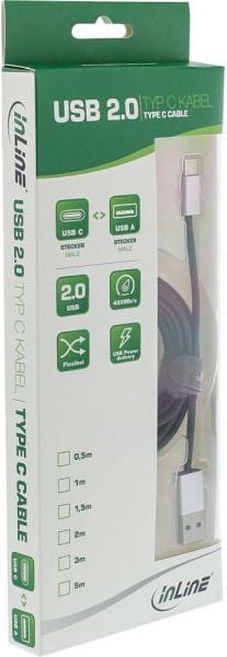 Kabllo USB InLine, USB A në USB C, 5m, e zezë