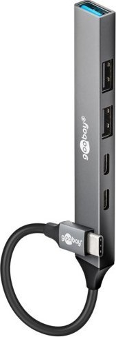 USB hub Goobay 74460, USB 3.2, shumëporta, gri