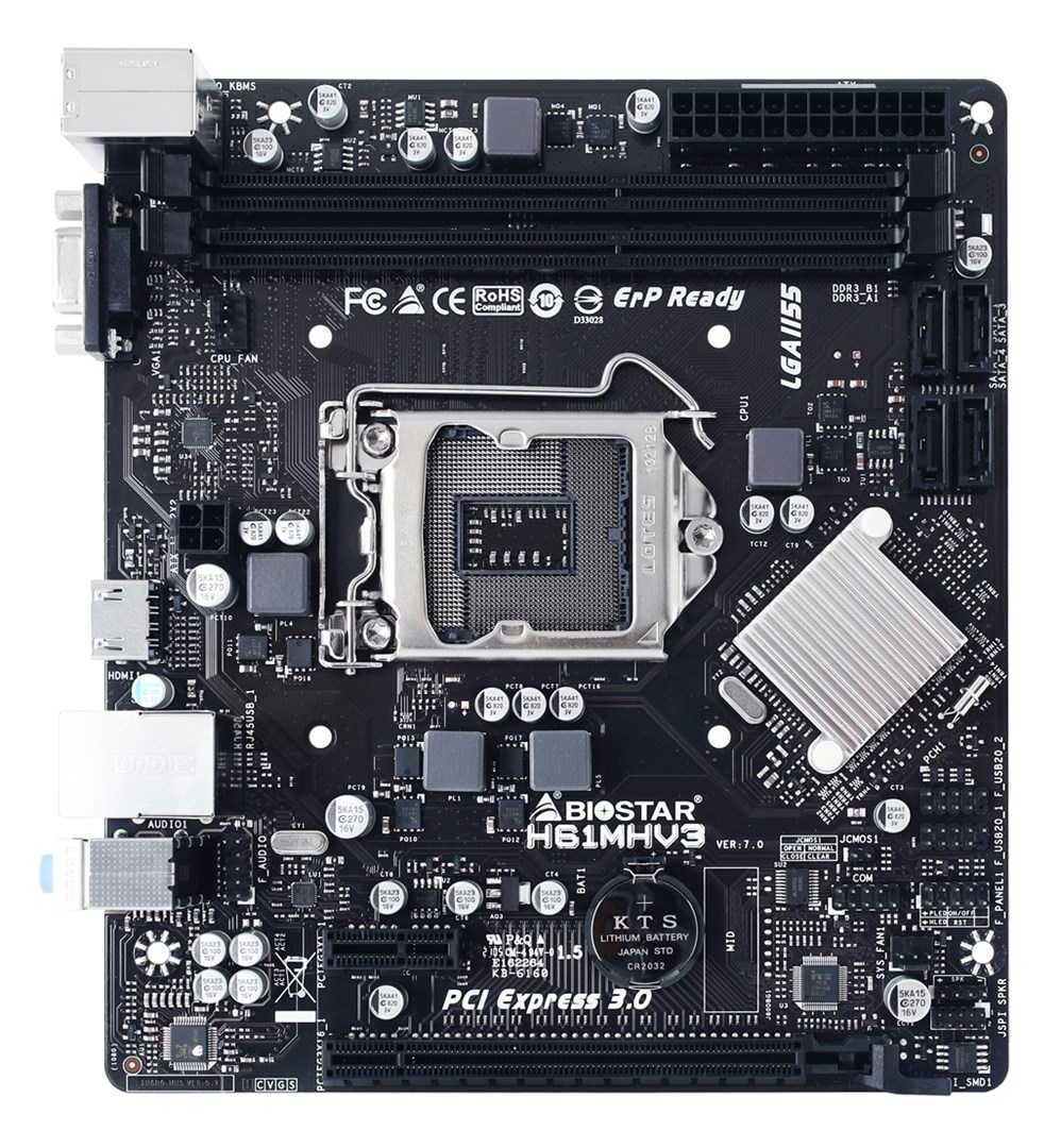 Pllakë amë Biostar H61MHV3 Intel H61 LGA 1155 (Socket H2) micro ATX