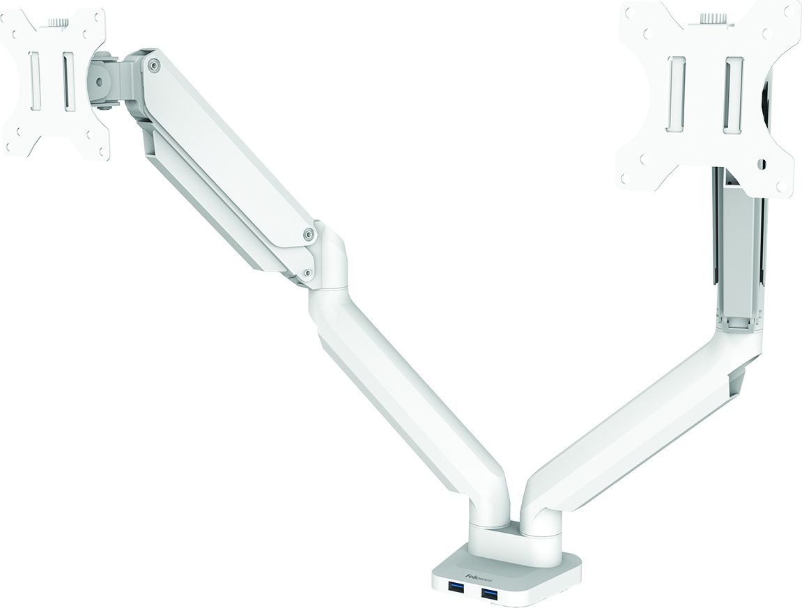 Krah monitori i dyfishtë Fellowes 8056301, për monitorë 27", rrotullim 360°, i bardhë