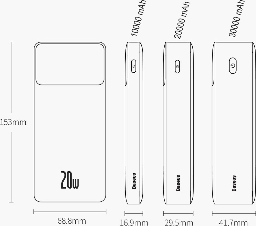 Powerbank Baseus PPBD050301, 10000mAh, karikim i shpejtë, i zi