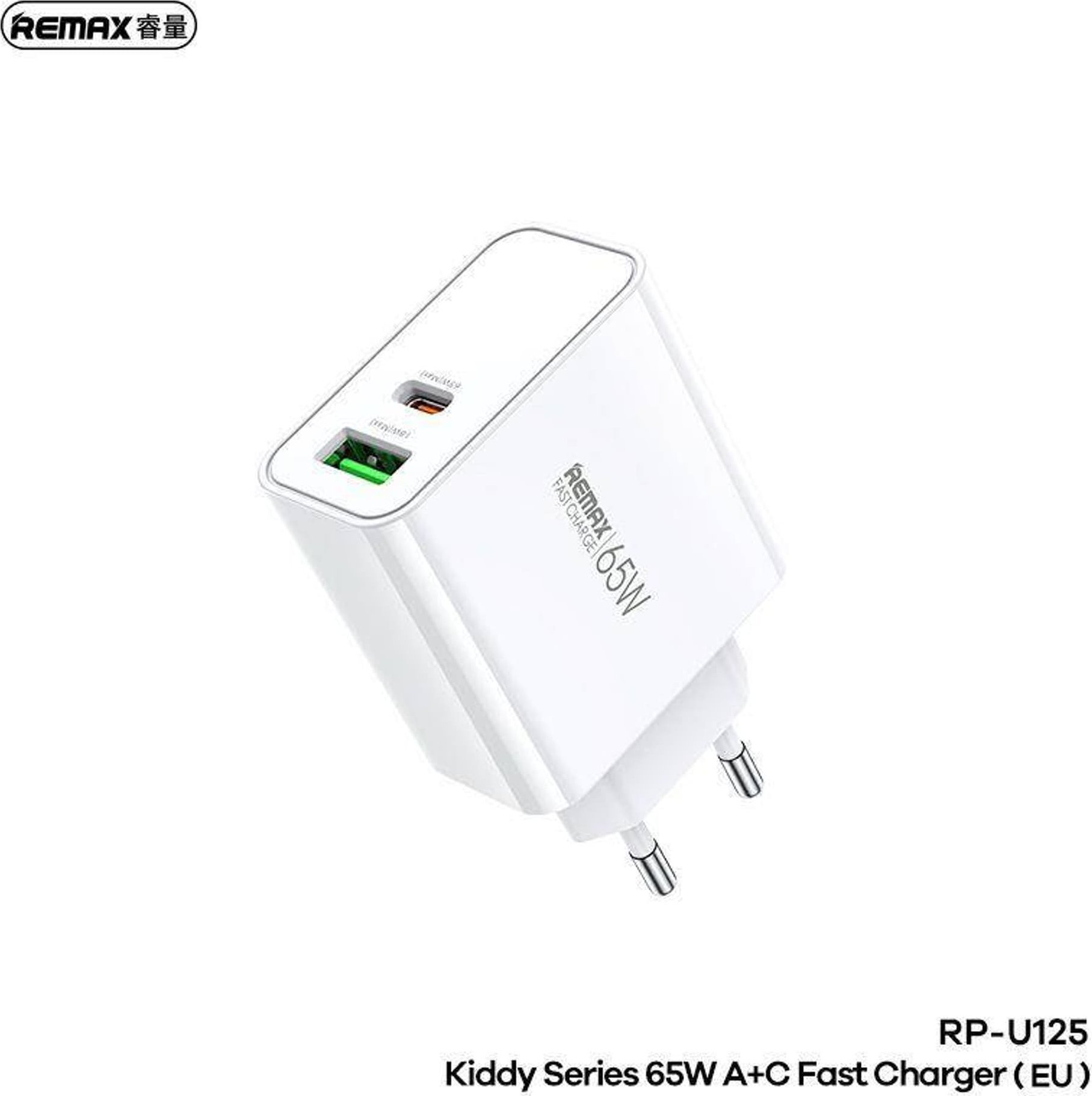 Полнач за ѕид Remax Kiddy Series RP U125, 65W, USB и USB C, бел