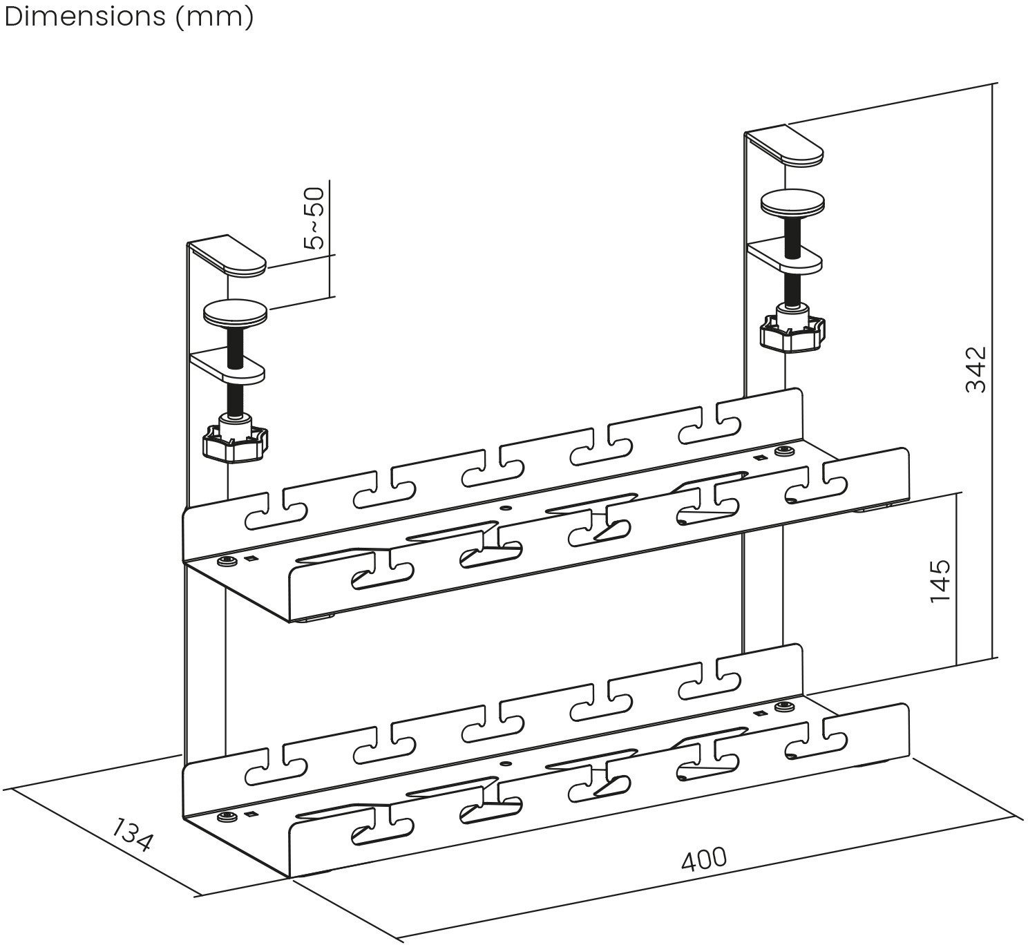 Organizues kabllosh Under-Desk Cable Strip, 2 nivele, 400mm, deri 5kg, i bardhë