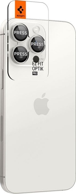 Mbrojtës kamerë Spigen Glas tR EZ Fit Optik Pro, set 2 copë, për iPhone 15 Pro 15 Pro Max, titanium i bardhë
