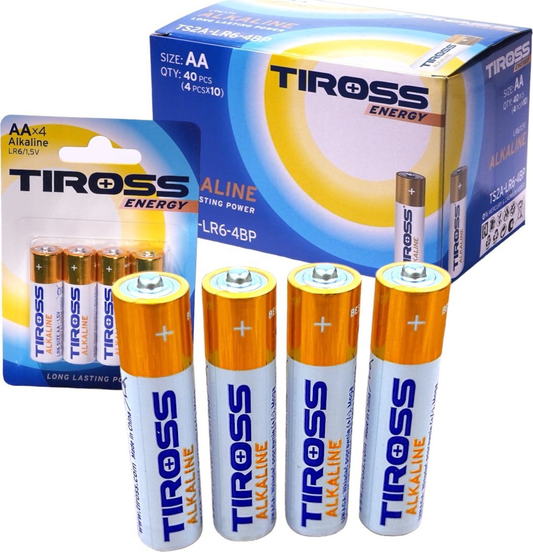 Bateri alkaline Tiross AA R6, 1.5V, paketim 4 copë