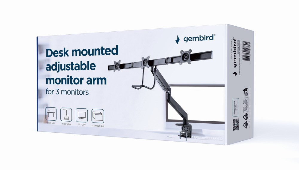 Mbajtëse monitori Gembird MA-DA3-03, 27", 18 kg, e zezë