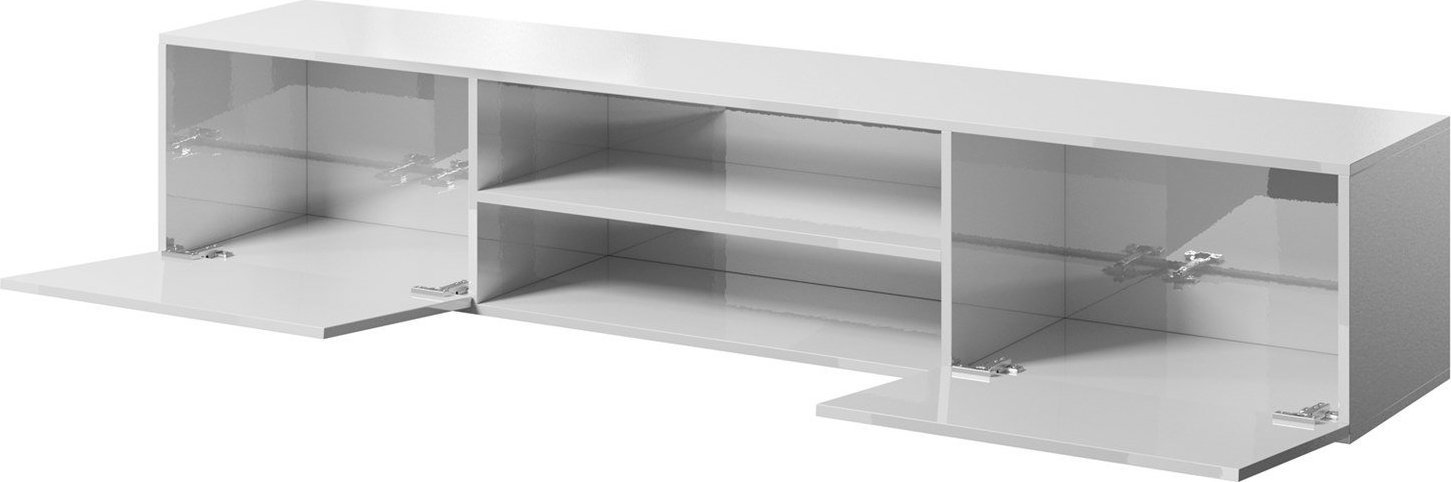 Komodinë TV Cama Meble, 200 cm, MDF me shkëlqim, e bardhë