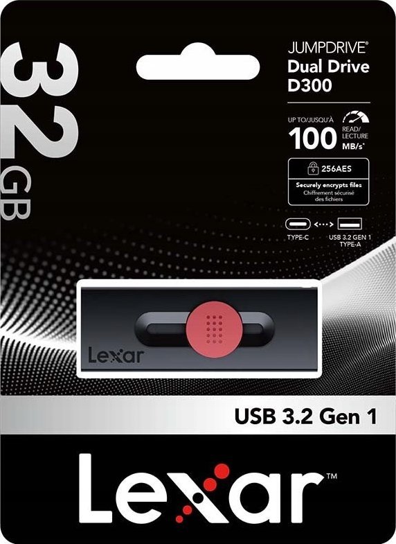 USB Lexar JumpDrive Dual Drive D300, 32GB, USB 3.2 Type A dhe Type C, i zi