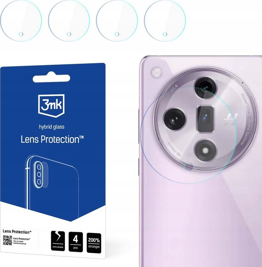 Mbrojtës lente 3MK për Oppo Find X7, xham hibrid, set 4 copë, transparent