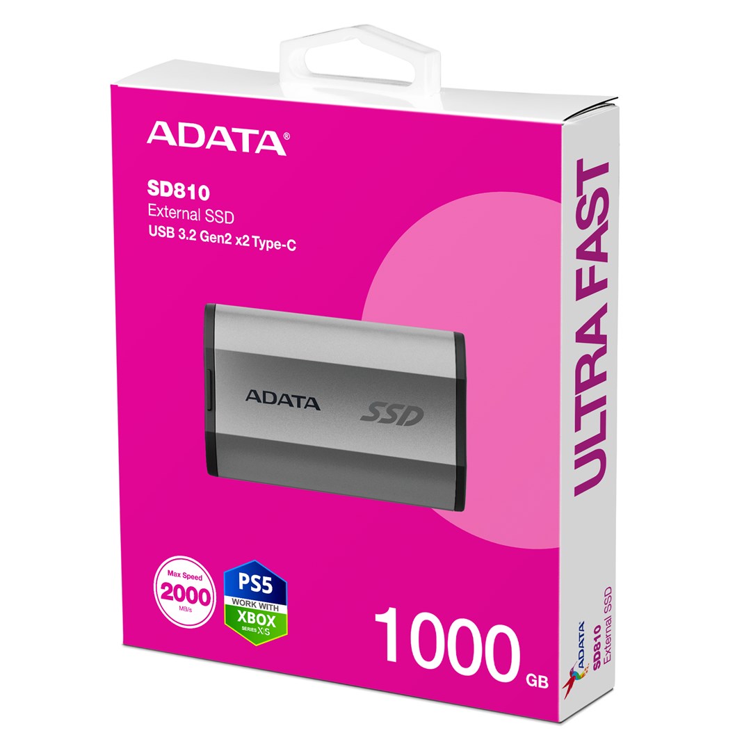 Disk SSD ADATA SD810, 1TB, USB-C, i zi/argjendtë