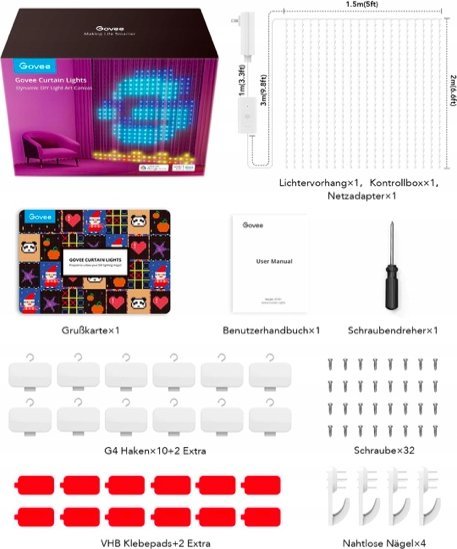 Perde drite LED Govee H70B1, RGBIC, Wi Fi dhe Bluetooth, IP65
