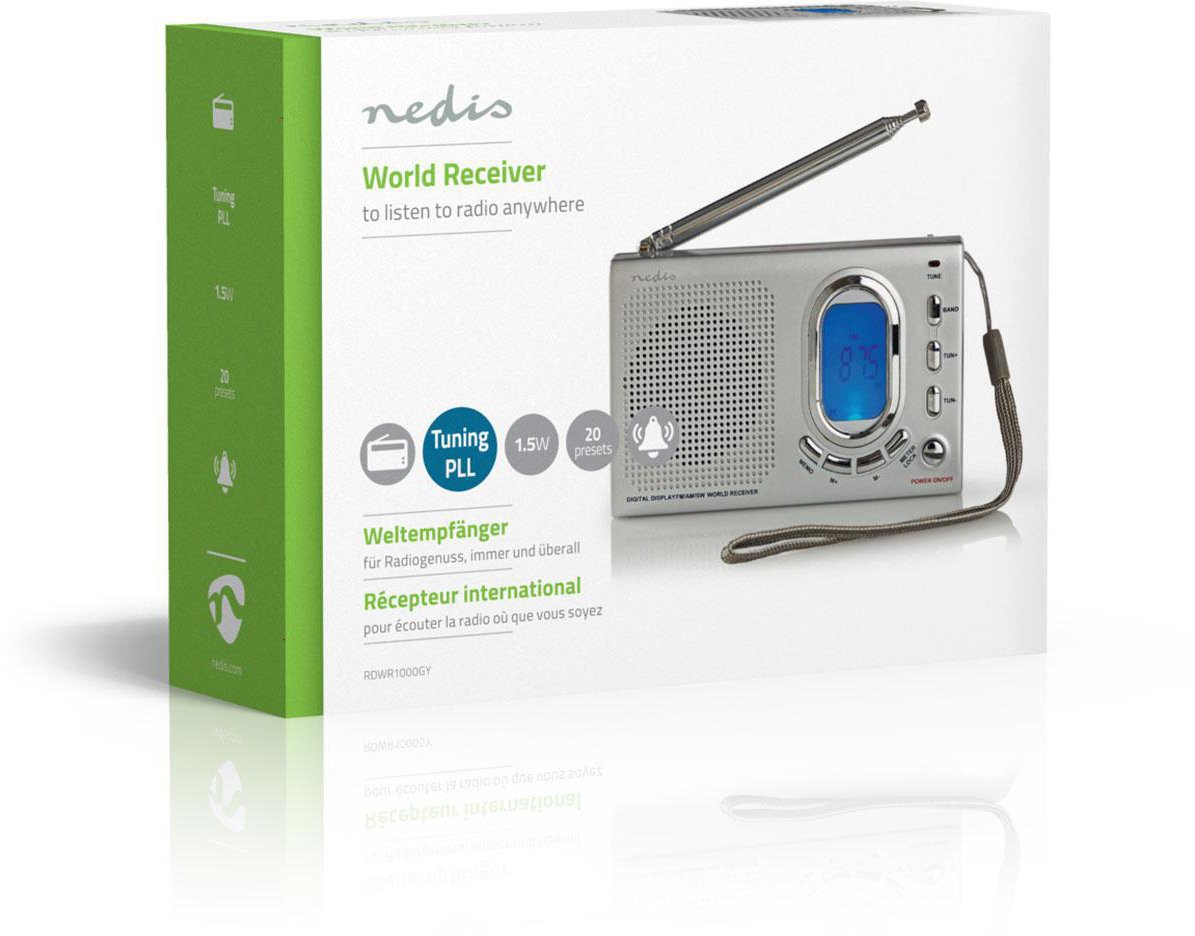 Radio portative World Receiver, AM FM SW, dixhitale, 1.5W, gri
