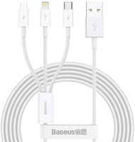 Kabllo BASEUS Superior 3në1, USB-A - USB-C/micro USB/Lightning, 1.5m, e bardhë