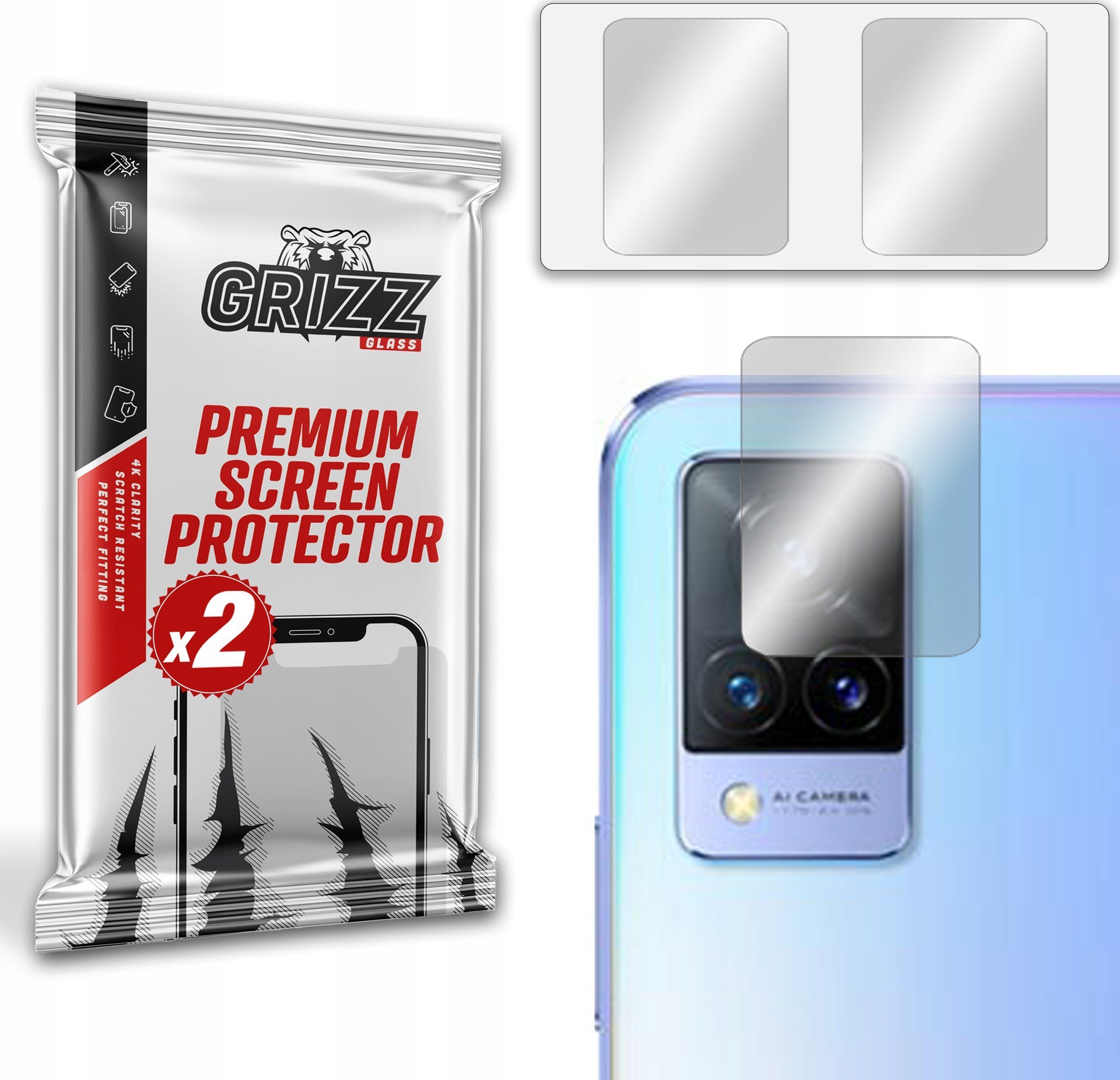 Mbrojtës kamerë GrizzGlass HybridGlass për Vivo V21s, set 2 copë, transparent
