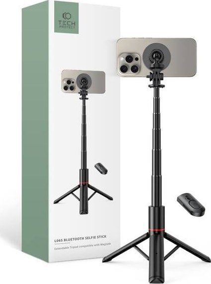 Selfie стап со статив Tech-Protect L06S, Bluetooth, MagSafe, црн