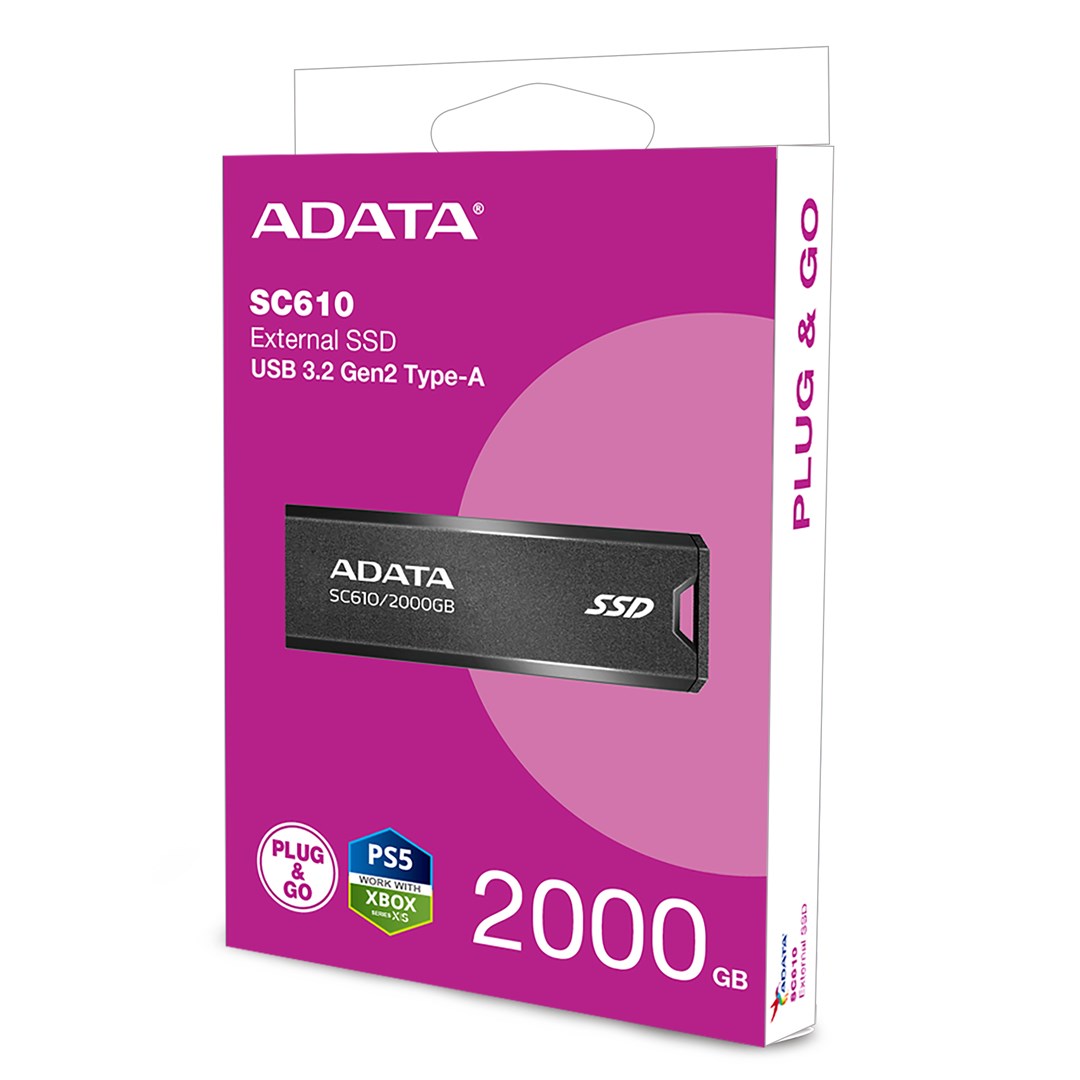 Flash drive ADATA SC610, 2 TB, USB Type-A, 3.2 Gen 2, e zezë