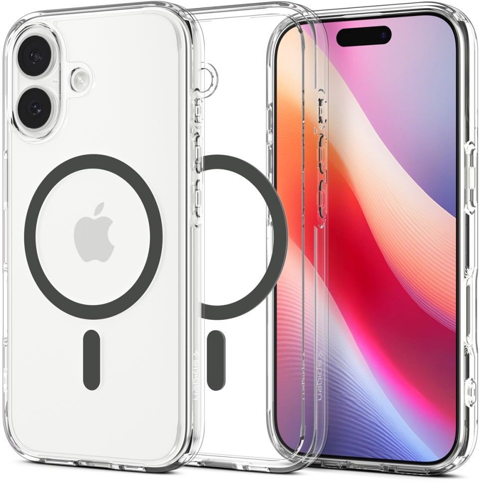 Футрола за телефон Spigen Ultra Hybrid MagSafe за iPhone 17, проѕирен заден дел, графитна рамка