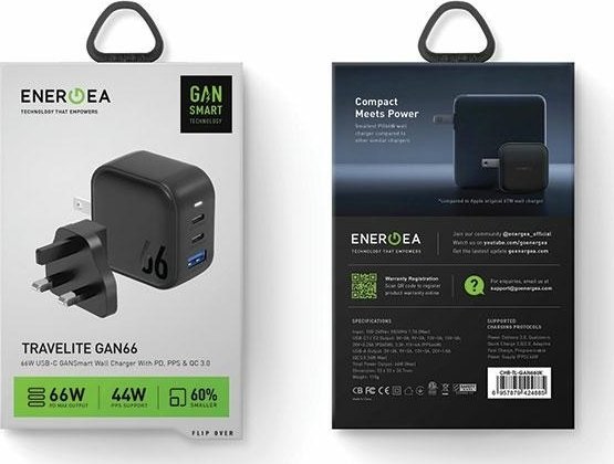 Karikues rrjeti Energea Travelite GaN66, 66W, 2x USB C 1x USB A, i zi
