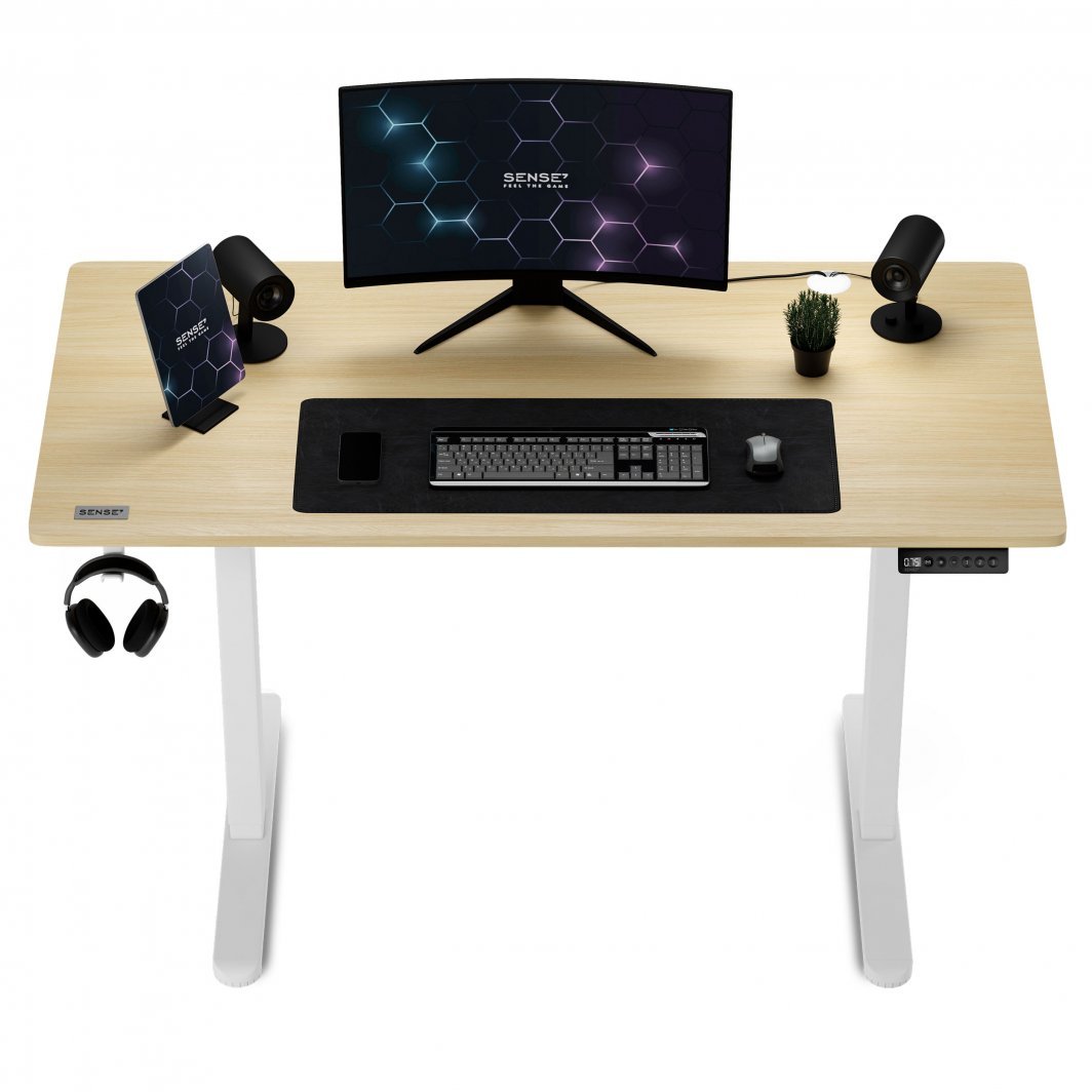 Tavolinë elektrike SENSE7 Nojo, 120cm x 60cm, e bardhë/ druri e hapur