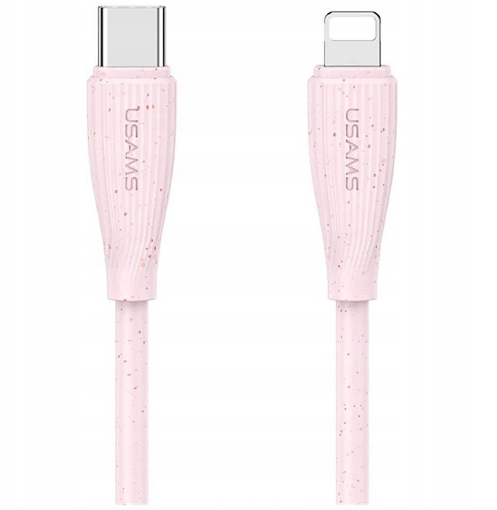 Kабел USB Usams Green Series SJ717, USB-C во Lightning 1m, 30W, розова
