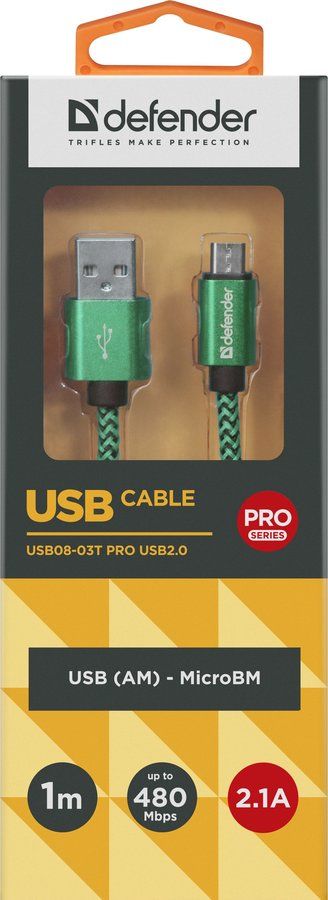 Kabllo Defender USB-A - microUSB, 1m, e gjelbër
