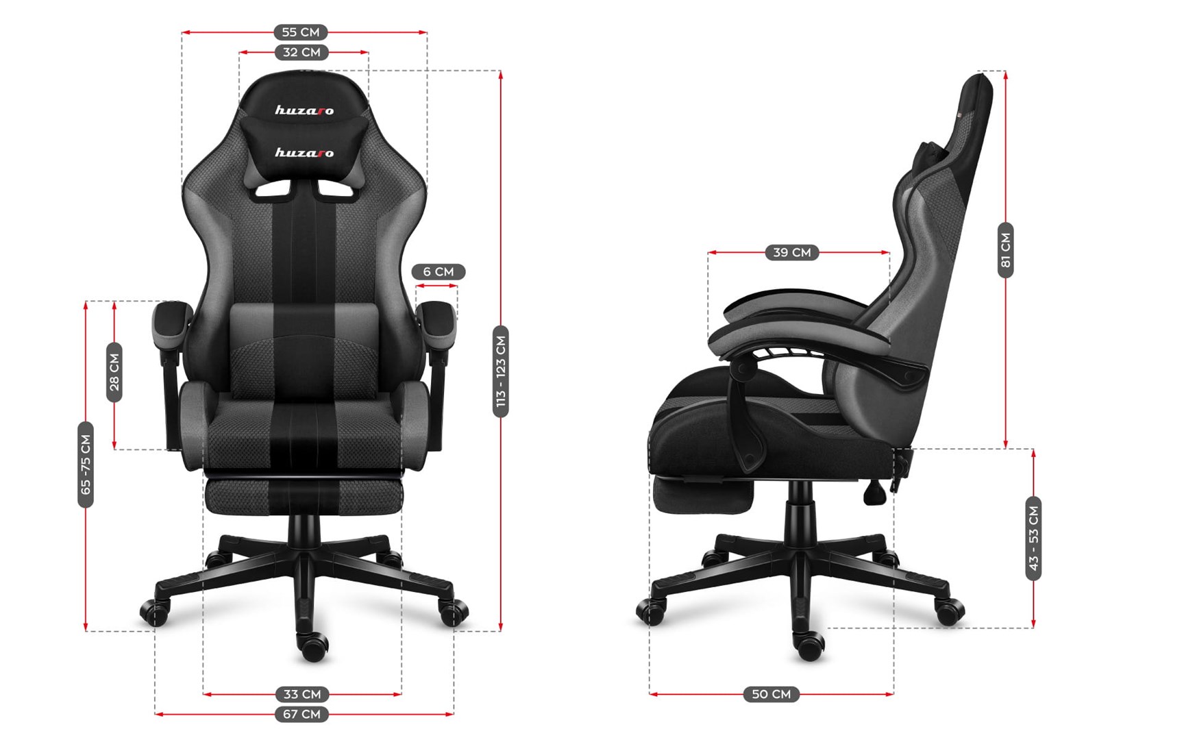 Karrige gaming Huzaro FORCE 4.7, 140kg, 43-53cm, i hirtë