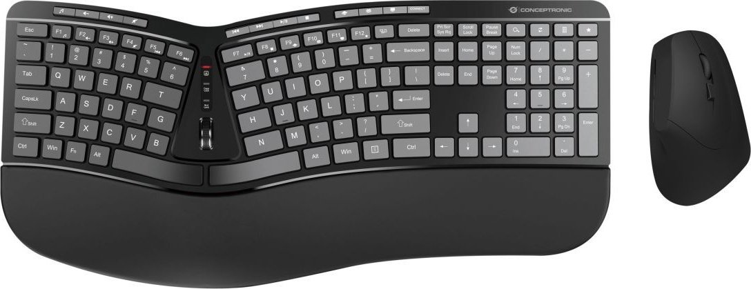 Set tastierë dhe maus Conceptronic ERGO Wireless, ergonomik, QWERTY, i zi