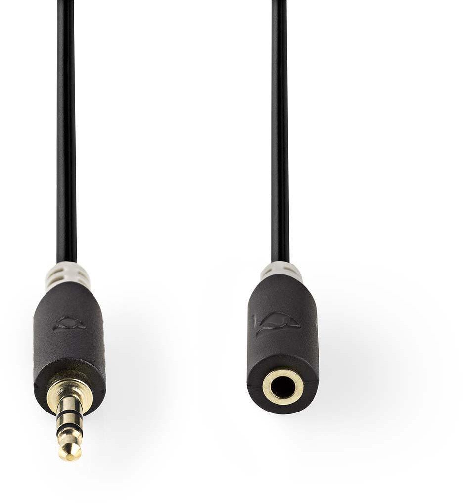 Аудио стерео кабел Nedis, 3,5 mm машки на 3,5 mm женски, 5 m, антрацит