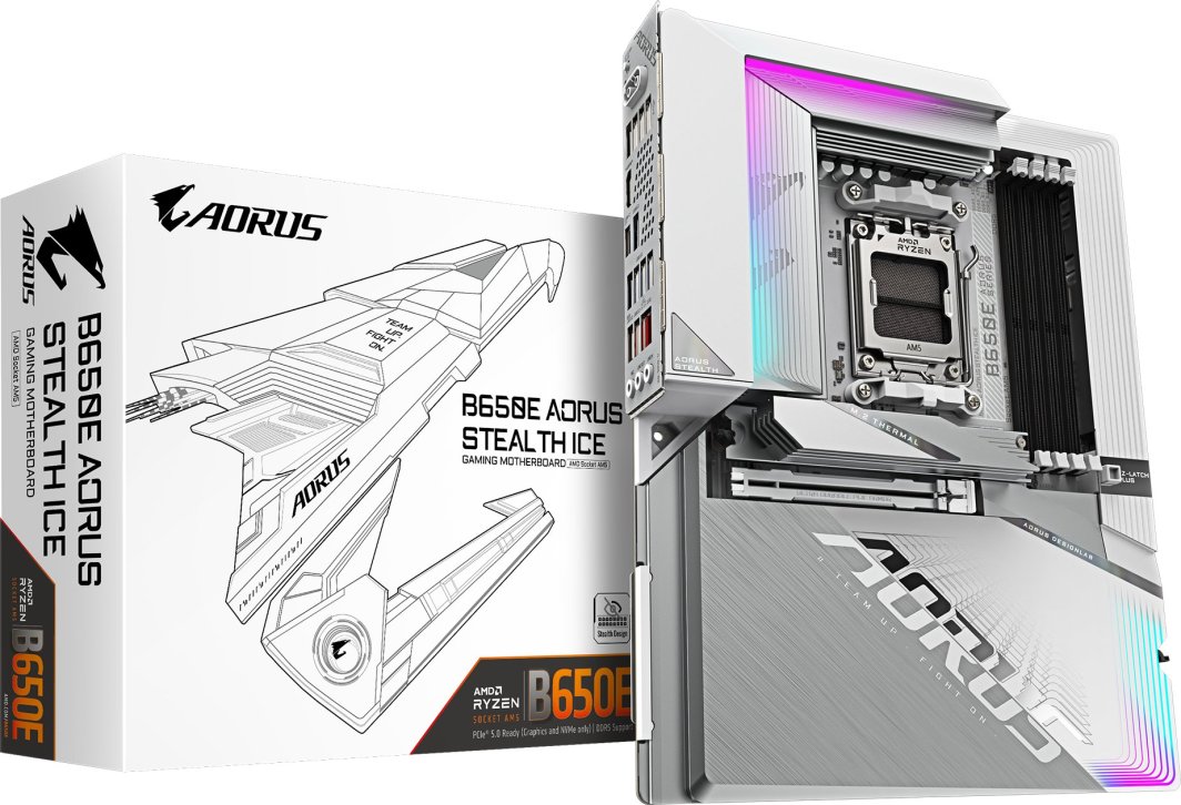 Pllakë amë Gigabyte B650E AORUS STEALTH ICE, ATX, DDR5, AMD EXPO, Wi-Fi 7, e bardhë
