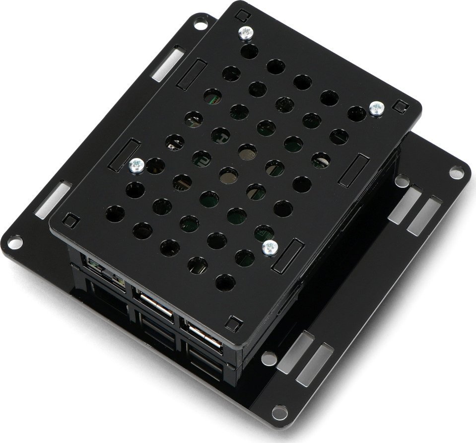 Kuti Raspberry Pi 5 VESA V2, për montim në monitor, akrilik, e zezë