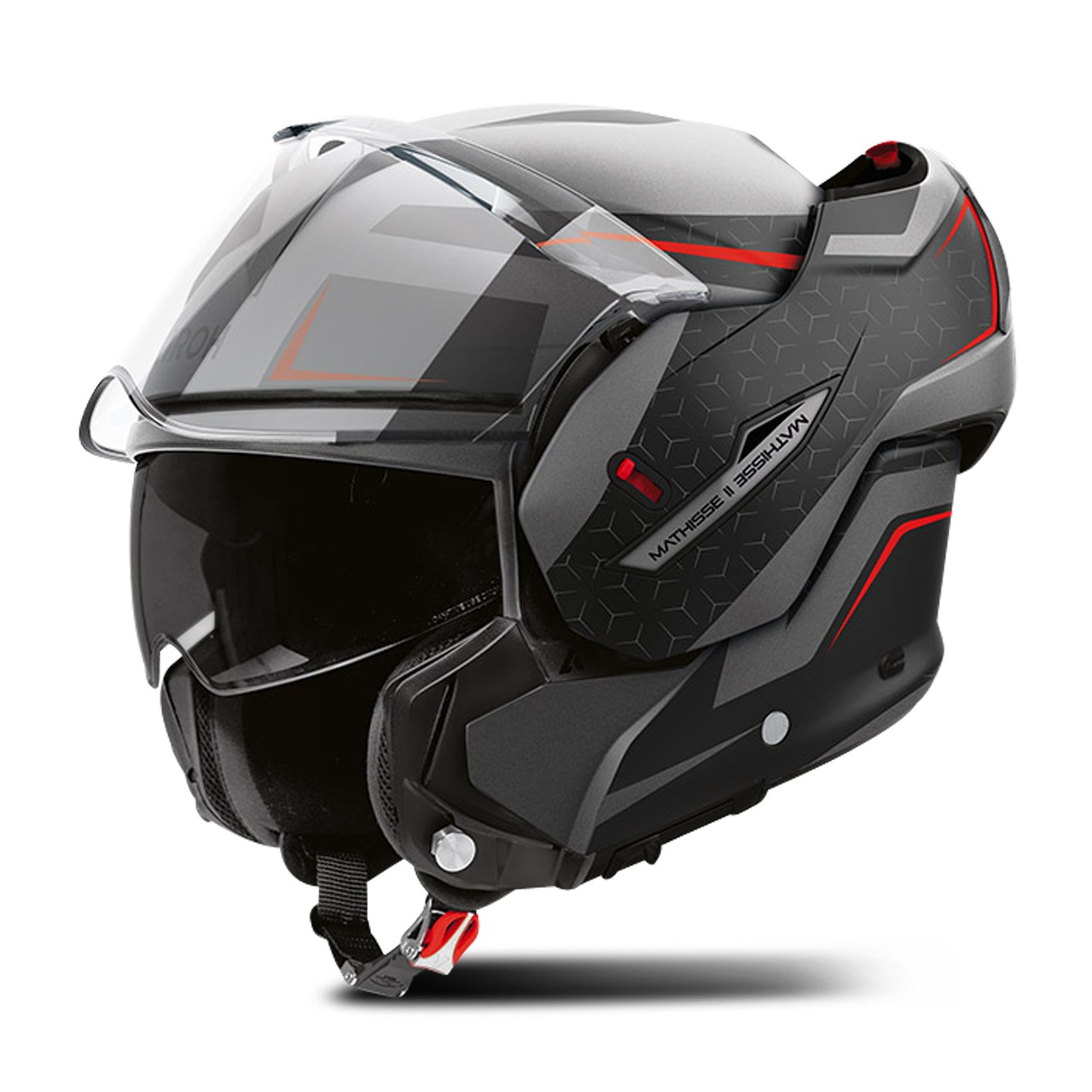 Мото кацига Airoh Mathisse II Magnet, термопластика HRT, ECE 22.06, црно сиво црвено XS