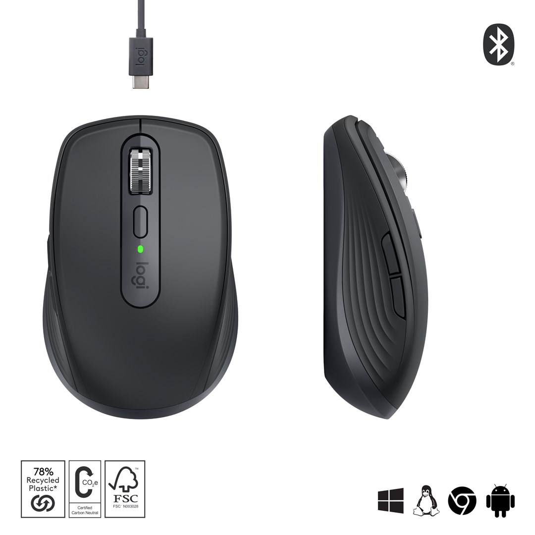 Maus Logitech MX Anywhere 3S, RF Wireless + Bluetooth, i hirtë