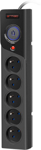 Kabllo zgjatëse Armac Z5, me mbrojtje nga shkarkesat elektrike, 5x priza FR, me ndërprerës, 5m, e zezë Kabllo zgjatëse Armac Z5, me mbrojtje nga shkarkesat elektrike, 5x priza FR, me ndërprerës, 5m, e zezë