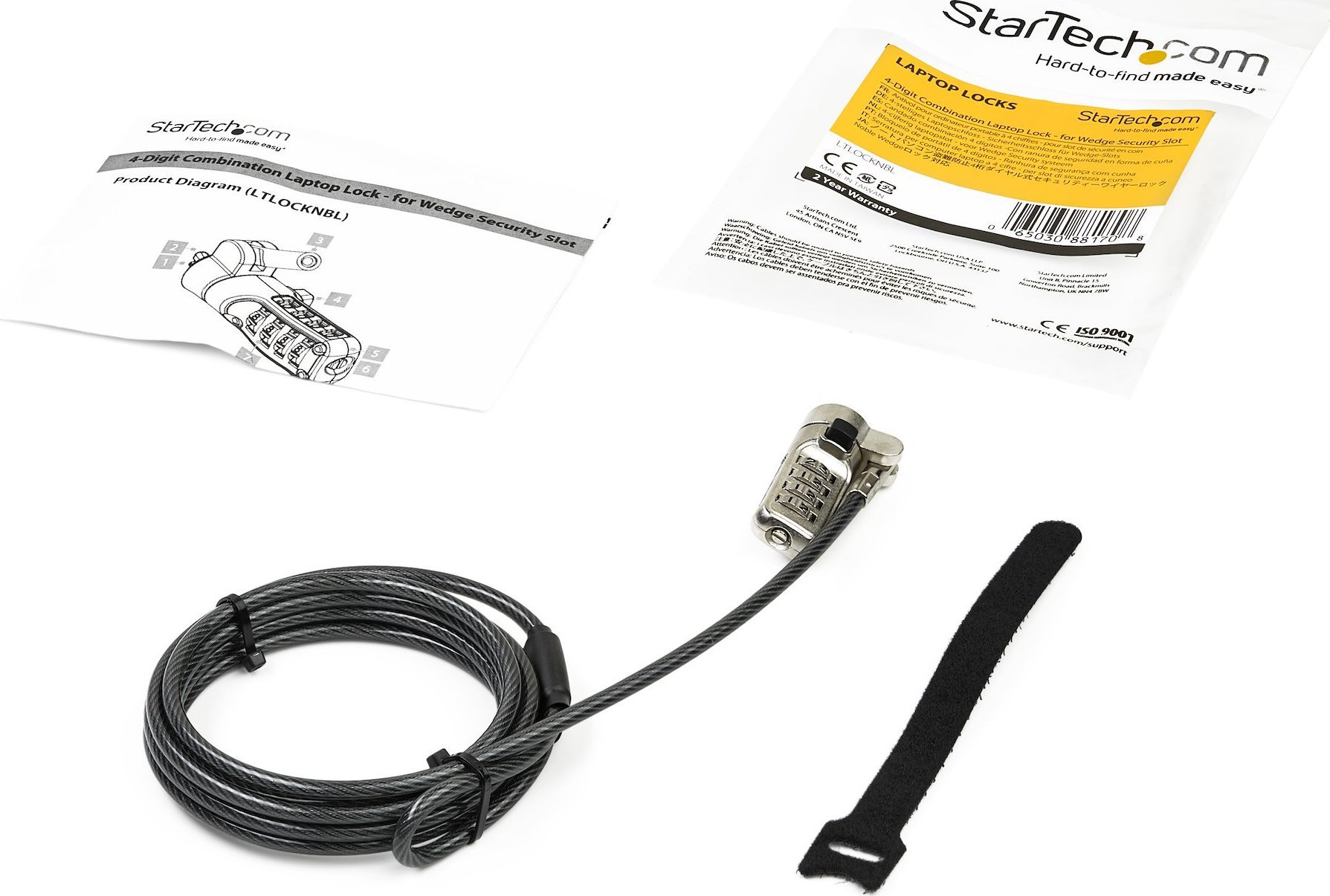 Kabëll sigurie për laptop StarTech, 2m, kombinim 4 shifror, e zezë