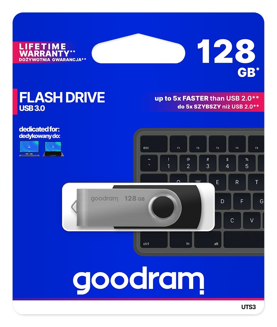 USB Flash Drive Goodram UTS3, 128GB, USB 3.1, e zezë