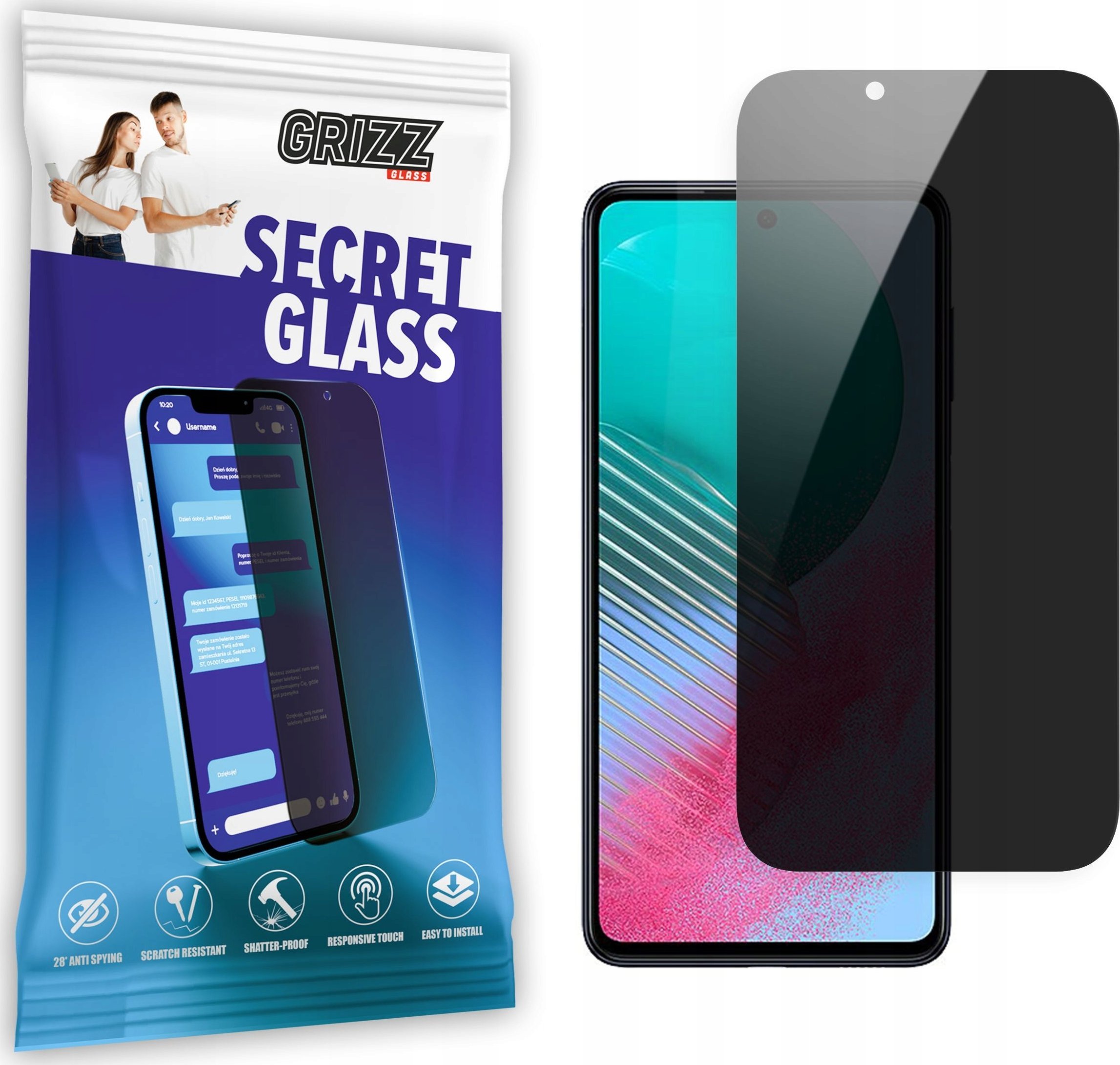 Xham mbrojtës privatizues Grizz SecretGlass për Samsung Galaxy M54, 6.7", transparent
