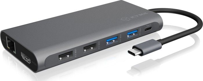 Докинг станица USB C Icy Box DK4050 CPD, HDMI и DisplayPort, алуминиум, сива