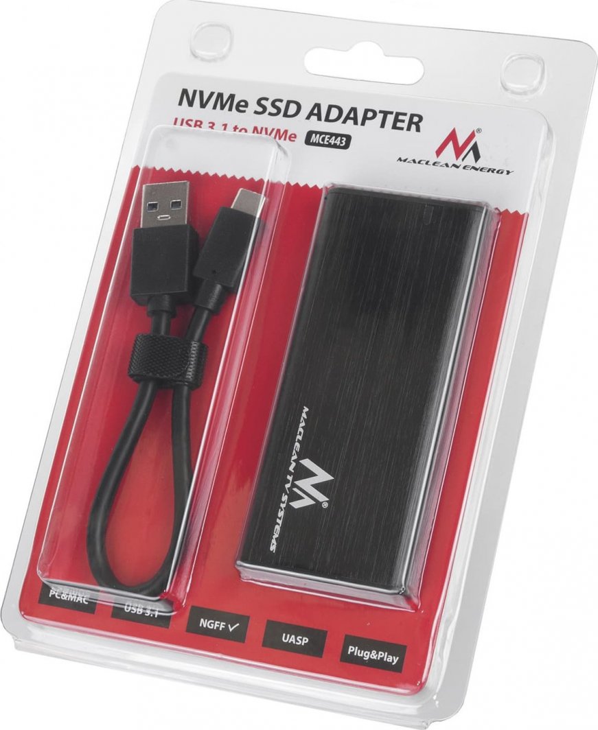 Kuti e jashtme për SSD M.2 Maclean Pocket MCE443, NVMe PCIe dhe SATA NGFF, USB 3.1, alumin