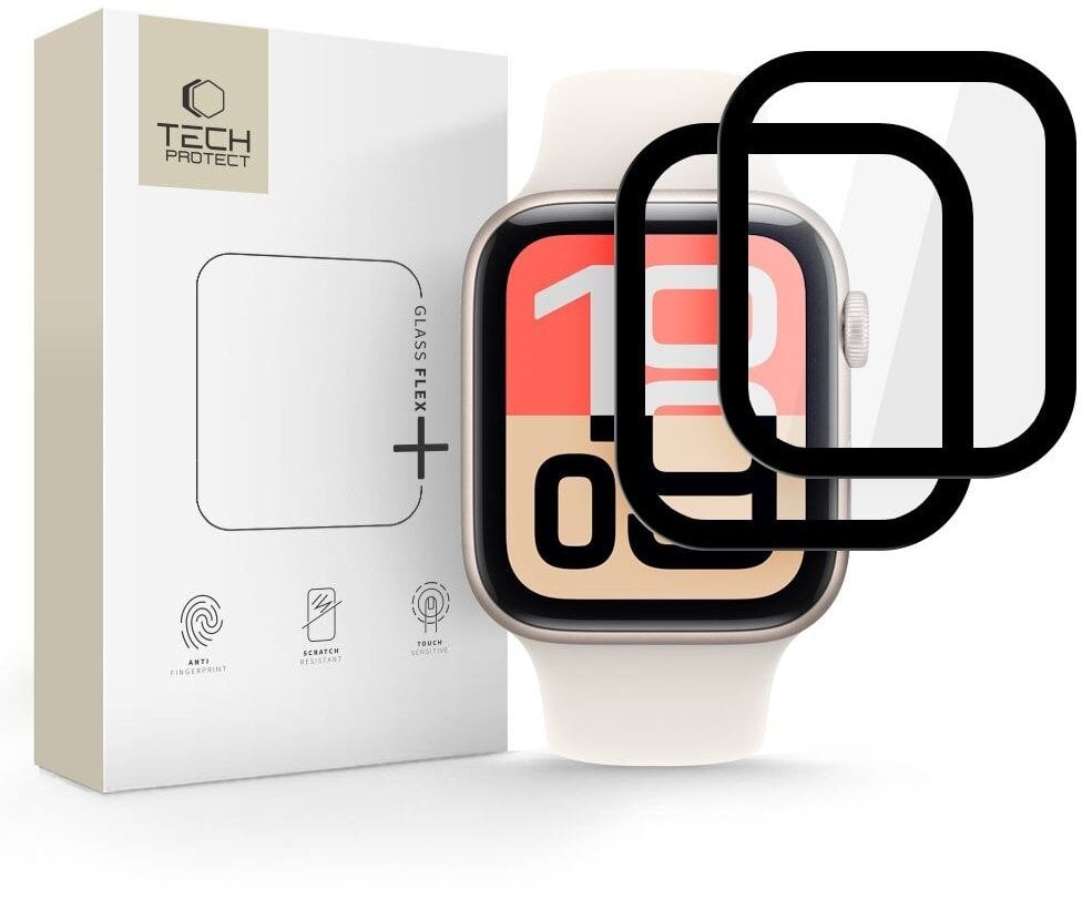 Xham hibrid për orë Apple Tech-Protect Glass Flex+, 40mm, 2 copë, me kornizë të zezë
