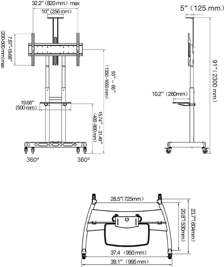 Kartë TV lëvizëse North Bayou, për 55" - 85", e zezë