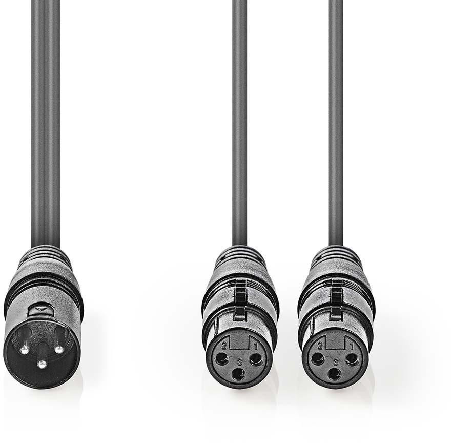 Аудио сплитер кабел Nedis OnStage, XLR 3 пин машки во 2x XLR 3 пин женски, 1.5 m, сив