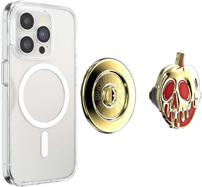 Mbajtëse telefoni PopSockets Disney PopGrip MagSafe Enamel Poison Apple, magnetike, e bardhë e gjelbër