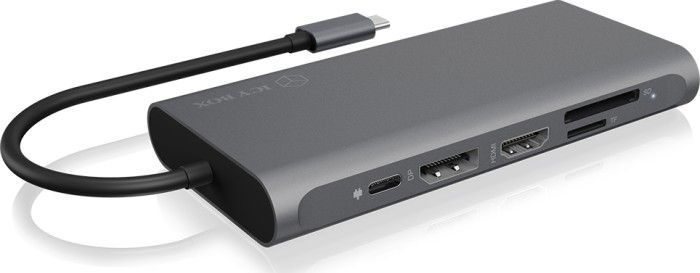 Докинг станица USB C Icy Box DK4050 CPD, HDMI и DisplayPort, алуминиум, сива
