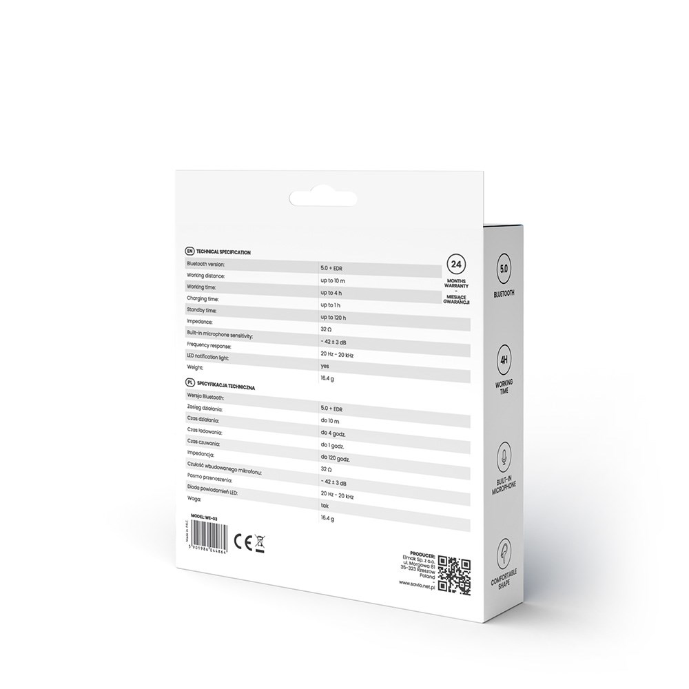 Kufje Savio WE-03, Wireless, Earphones