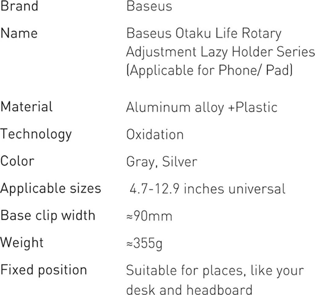 Mbajtëse telefoni dhe tableti Baseus, krah i gjatë fleksibël, kapëse tavoline, e zezë