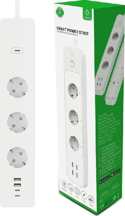 Prizë inteligjente WiFi Woox R6132, 3x AC, 2x USB, 2x USB C, e bardhë