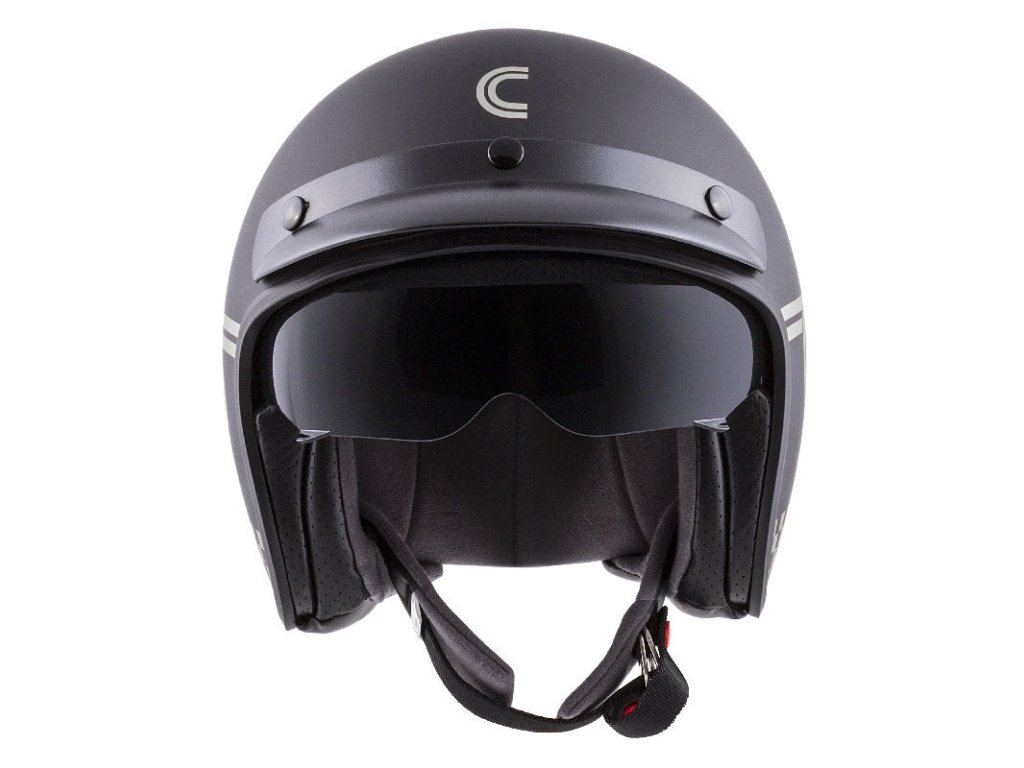 Мото кацига Cassida Oxygen Rondo, поликарбонат, визир за сонце, црна мат со сребрена