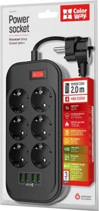 Kabllo vazhduese ColorWay CW-CHE64B, 6 dalje, kabllo 2 m, i zi