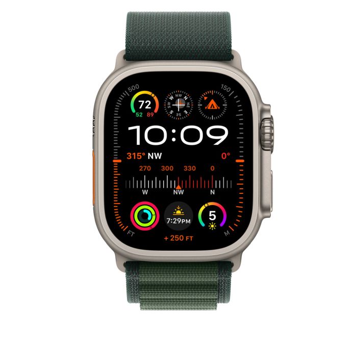 Apple Watch 49mm Loop, Dark Green Alpine Loop, Natural Titanium Finish, M
