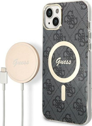 Set aksesorësh Guess GUBPP14MH4EACSK për iPhone 14 Plus, husë hardcase 4G Print MagSafe, karikues wireless, e zezë